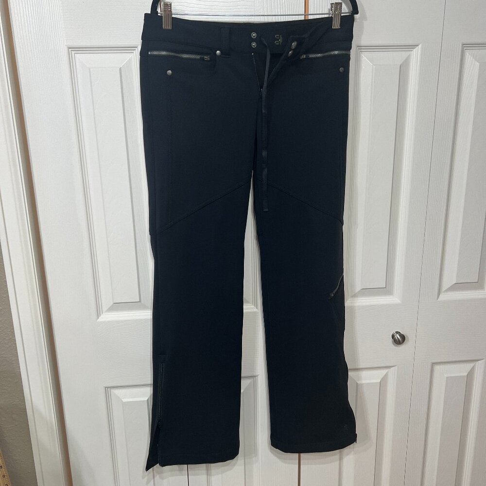 Athleta Soft Shell Fleece Lined Ski/Snow Pant Wide Leg Wm6 zip drawstring Black